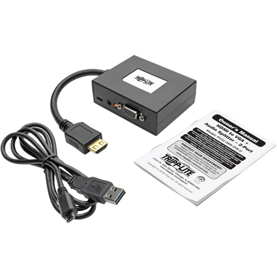 Adaptateur/séparateur HDMI vers VGA + audio à 2 ports Tripp Lite par Eaton, 1920 x 1080 (1080p), TAA P131-06N-2VA-U