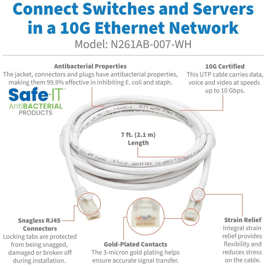 Câble réseau UTP Cat.6a Safe-IT N261AB-007-WH de Tripp Lite N261AB-007-WH
