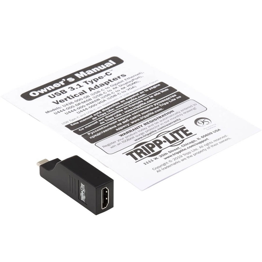 Adaptateur vertical USB-C vers HDMI Tripp Lite par Eaton, M/F, noir U444-000-H4K6B