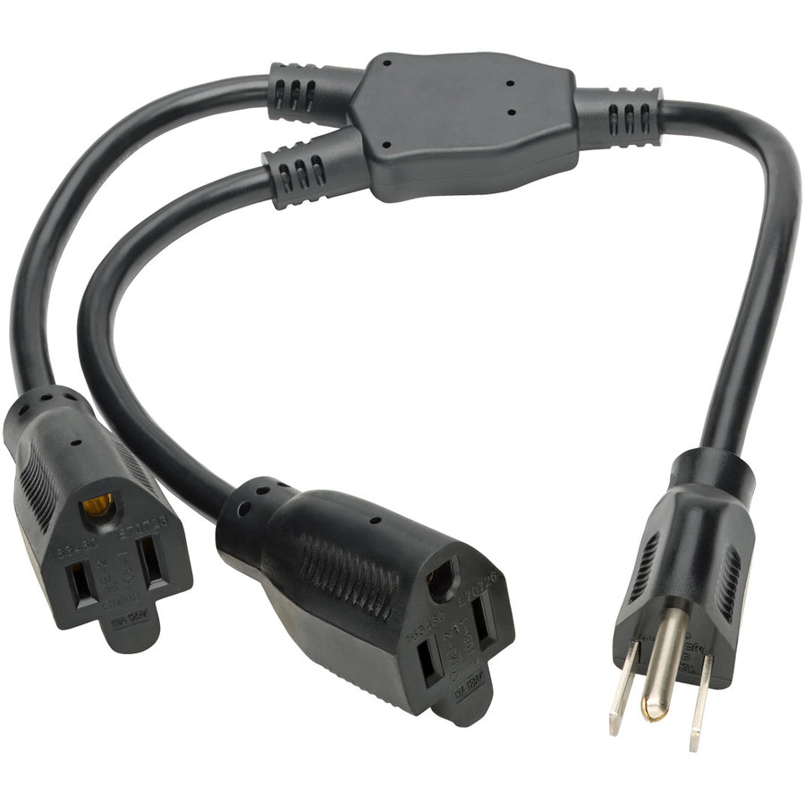 Câble d'extension de cordon d'alimentation Tripp Lite 19 pouces, répartiteur en Y 5-15P vers 5-15R 13A 16AWG 18" P024-18N-13A-2R