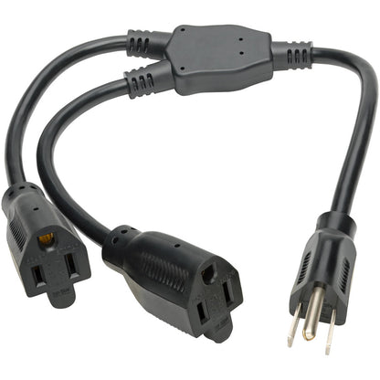 Câble d'extension de cordon d'alimentation Tripp Lite 19 pouces, répartiteur en Y 5-15P vers 5-15R 13A 16AWG 18" P024-18N-13A-2R