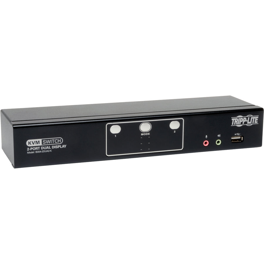 Commutateur KVM DVI à 2 ports pour deux écrans Tripp Lite par Eaton avec audio et concentrateur USB 2.0, câbles inclus B004-2DUA2-K