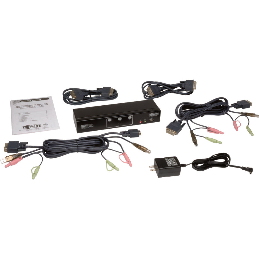 Commutateur KVM DVI à 2 ports pour deux écrans Tripp Lite par Eaton avec audio et concentrateur USB 2.0, câbles inclus B004-2DUA2-K