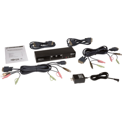 Commutateur KVM DVI à 2 ports pour deux écrans Tripp Lite par Eaton avec audio et concentrateur USB 2.0, câbles inclus B004-2DUA2-K