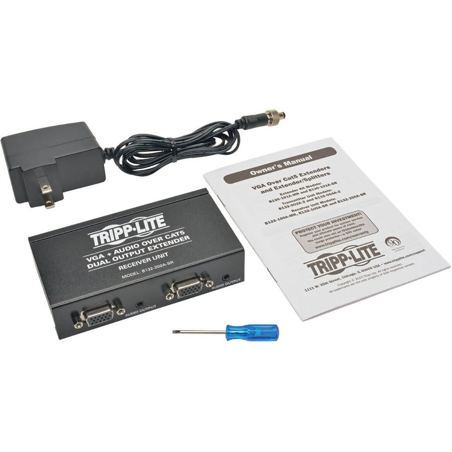Tripp Lite par Eaton Dual VGA avec audio sur extension Cat5, récepteur, jusqu'à 300 pieds. B132-200A-SR