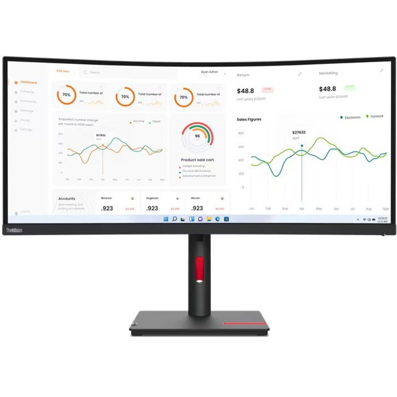 Lenovo ThinkVision T34w-30 34" Class Webcam UW-QHD Curved Screen LED Monitor - 21:9 - Raven Black 63D4ZAR1US