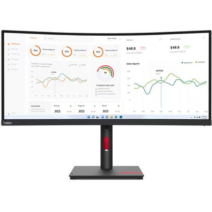 Lenovo ThinkVision T34w-30 34" Class Webcam UW-QHD Curved Screen LED Monitor - 21:9 - Raven Black 63D4ZAR1US