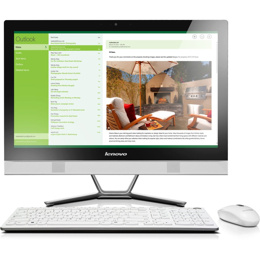 Ordinateur tout-en-un Lenovo C50-30 F0B100GFUS - Intel Pentium 3825U 1,90 GHz - 4 Go de RAM DDR3L SDRAM - Disque dur 1 To - Écran tactile 23" 1920 x 1080 - Bureau - Blanc F0B100GFUS