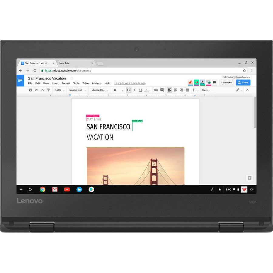Lenovo 500e Chromebook 81ES000ACF Chromebook 2 en 1 tactile 11,6" - 1366 x 768 - Intel Celeron N3450 Quad-core (4 Core) 1,10 GHz - 4 Go de RAM totale - 32 Go de mémoire flash - Noir 81ES000ACF