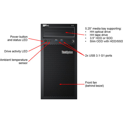 Lenovo ThinkSystem ST50 7Y49A01CNA 4U Tower Server - 1 x Intel Xeon E-2144G 3.60 GHz - 8 GB RAM - Serial ATA/600 Controller 7Y49A01CNA