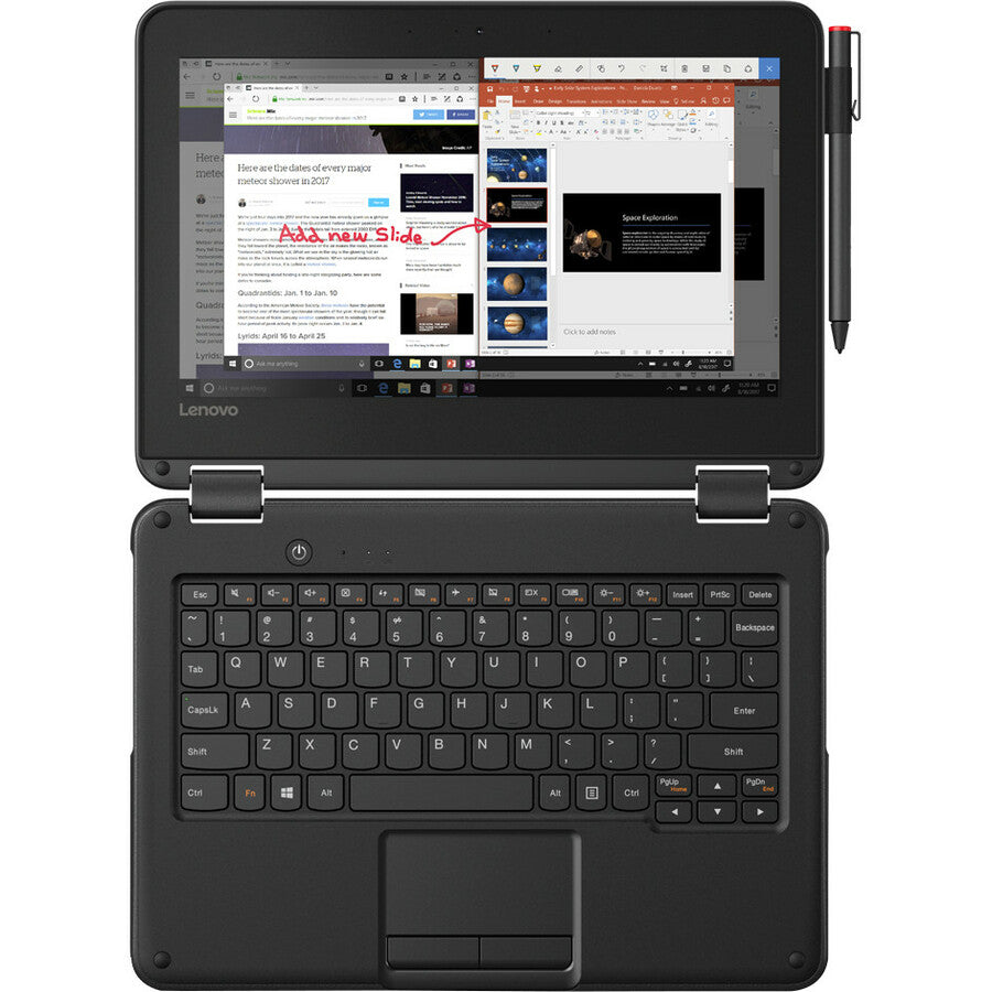Lenovo 300e Winbook 81FY000SUS Ordinateur portable convertible 2 en 1 à écran tactile 11,6" - 1366 x 768 - Intel Celeron N3450 Quad-core (4 cœurs) 1,10 GHz - 4 Go de RAM totale - 64 Go de mémoire flash 81FY000SUS