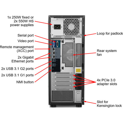 Lenovo ThinkSystem ST250 7Y46A019NA 4U Tower Server - 1 x Intel Xeon E-2136 3.30 GHz - 8 GB RAM - Serial ATA/600 Controller 7Y46A019NA
