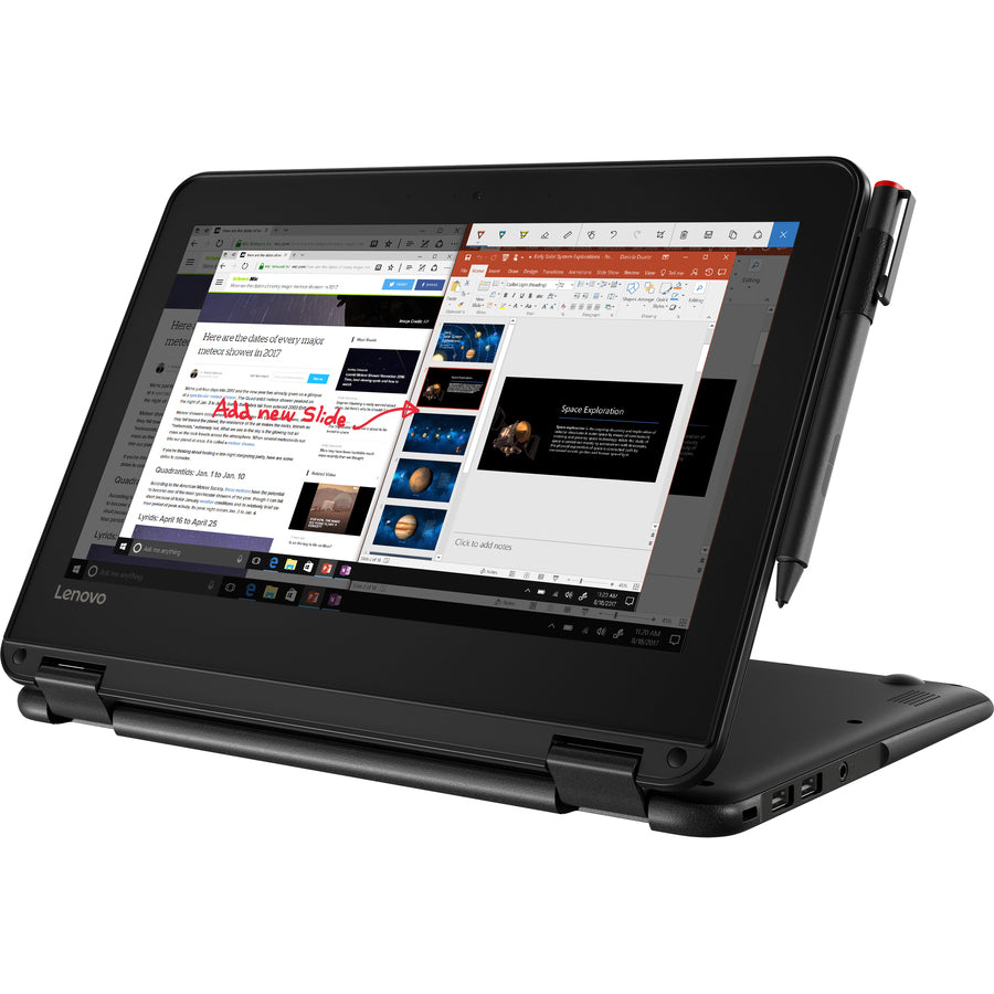 Ordinateur portable Lenovo 300e Winbook 81FY002NUS 11,6" 2 en 1 - 1366 x 768 - Intel Celeron N3450 Quad-core (4 cœurs) 1,10 GHz - 4 Go de RAM totale - 64 Go de mémoire flash - Noir 81FY002NUS