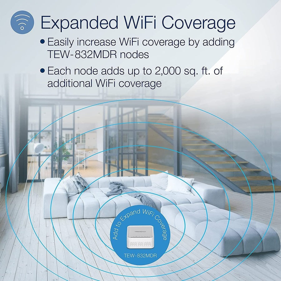 TRENDnet AC1200 WiFi EasyMesh Remote Node, utilitaire de configuration basé sur une application, itinérance WiFi transparente, formation de faisceaux, prend en charge les appareils 2,4 GHz et 5 GHz, TEW-832MDR, blanc TEW-832MDR