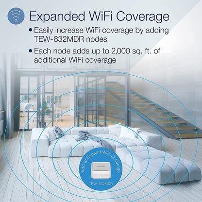 TRENDnet AC1200 WiFi EasyMesh Remote Node, utilitaire de configuration basé sur une application, itinérance WiFi transparente, formation de faisceaux, prend en charge les appareils 2,4 GHz et 5 GHz, TEW-832MDR, blanc TEW-832MDR