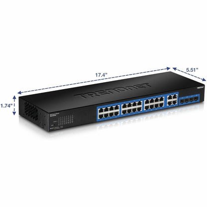 TRENDnet Switch Web intelligent Gigabit à 28 ports ; 24 ports Gigabit ; 4 ports Gigabit partagés (RJ-45/SFP) ; VLAN ; QoS ; LACP ; IPv6 ; capacité de commutation de 56 Gbit/s ; protection à vie ; TEG-284WS TEG-284WS