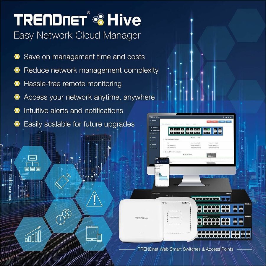 TRENDnet Switch Web intelligent Gigabit à 28 ports ; 24 ports Gigabit ; 4 ports Gigabit partagés (RJ-45/SFP) ; VLAN ; QoS ; LACP ; IPv6 ; capacité de commutation de 56 Gbit/s ; protection à vie ; TEG-284WS TEG-284WS