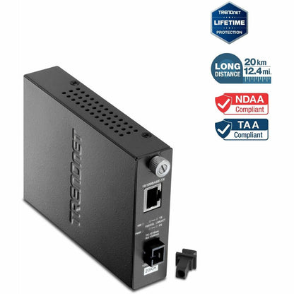 TRENDnet 10/100Mbps TX to 100Base-FX Dual-Wavelength Single-Mode Fiber Media Converter; Use with TFC-110S20D5; Up to 20km (12.4 Miles); Fiber to Ethernet Converter; Lifetime Protection; TFC-110S20D3 TFC-110S20D3
