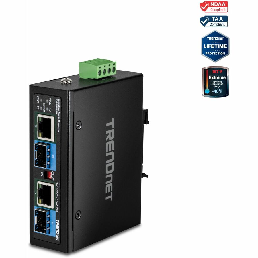 Convertisseur de média industriel TRENDnet 2 ports SFP vers Gigabit PoE++ TI-BF22SFP