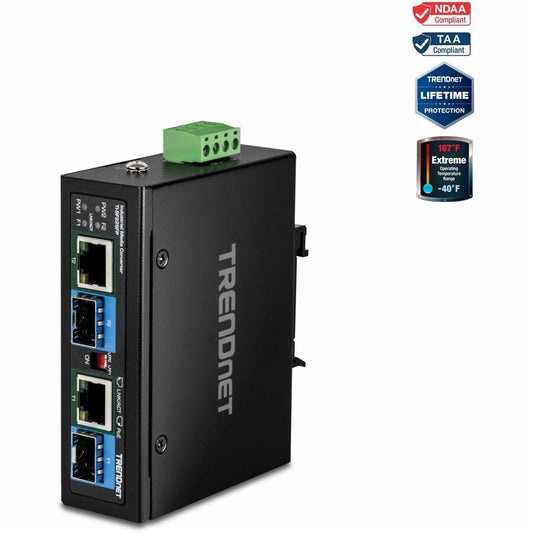 Convertisseur de média industriel TRENDnet 2 ports SFP vers Gigabit PoE++ TI-BF22SFP