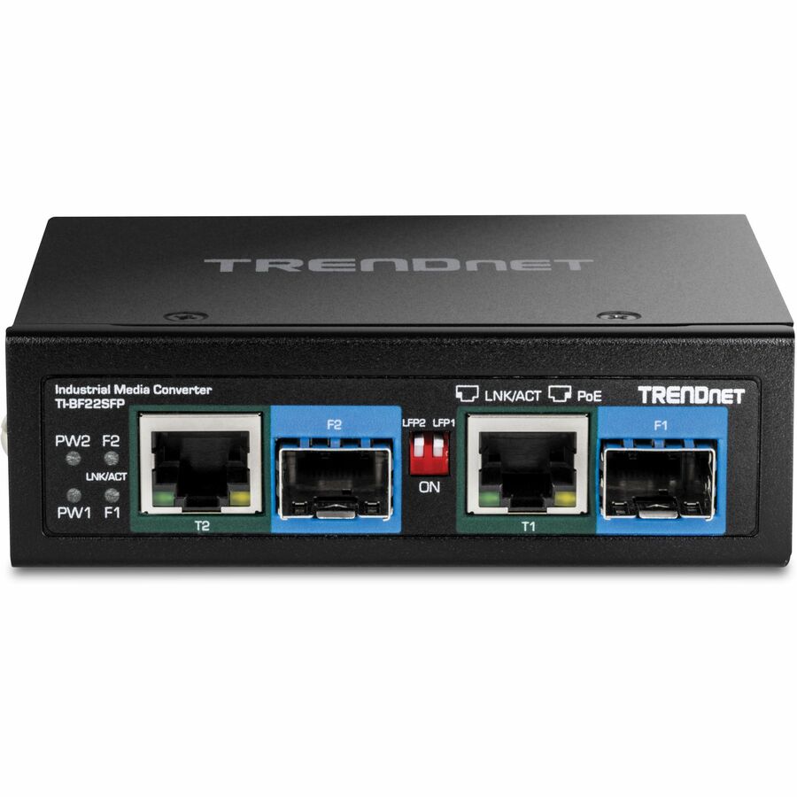 Convertisseur de média industriel TRENDnet 2 ports SFP vers Gigabit PoE++ TI-BF22SFP