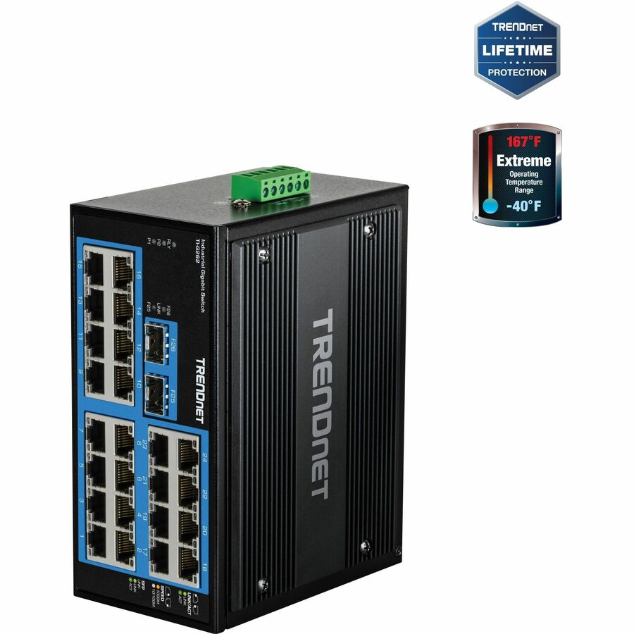 Commutateur industriel renforcé Gigabit DIN-Rail à 26 ports TRENDnet TI-G262