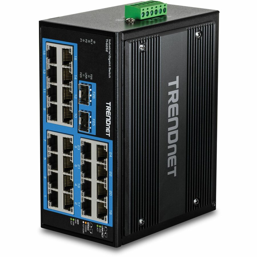 Commutateur industriel renforcé Gigabit DIN-Rail à 26 ports TRENDnet TI-G262