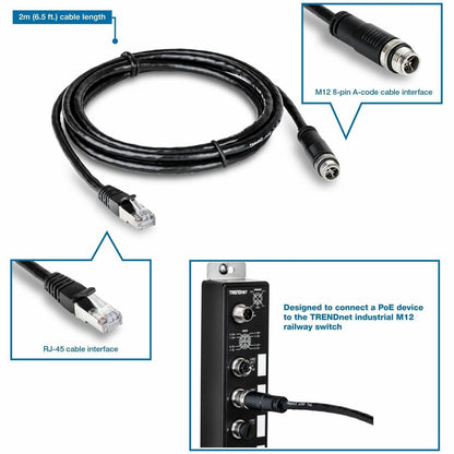 Câble Ethernet industriel TRENDnet M12 vers RJ-45, 2 m (6,5 pi) TI-CD02