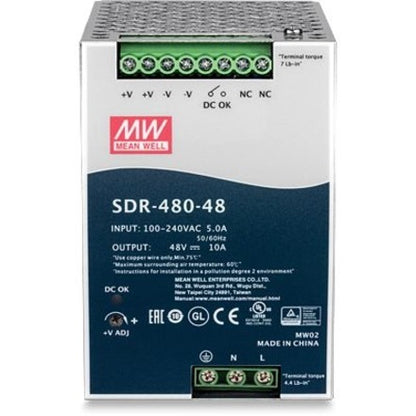 Alimentation sur rail DIN TRENDnet 480 W, 48 V DC, 10 A AC vers DC avec fonction PFC, TI-S48048 TI-S48048