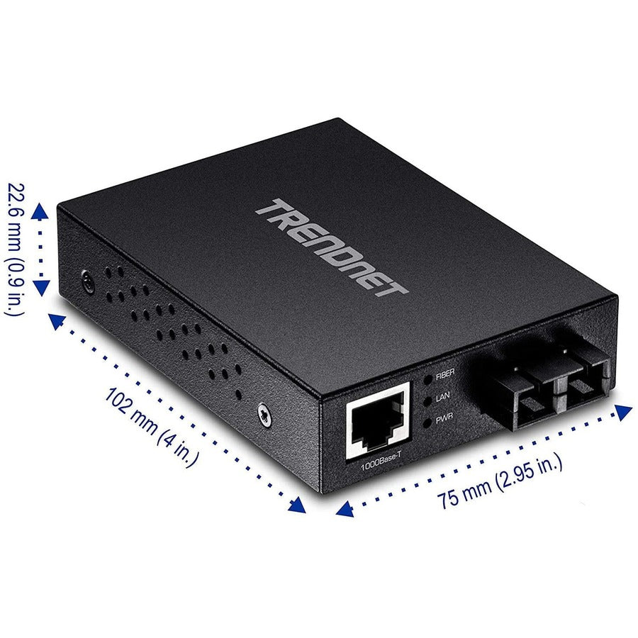 Convertisseur fibre optique multimode 1000Base-T vers 1000Base-SX de TRENDnet ; jusqu'à 550 m (1 800 pi) ; capacité de commutation de 2 Gbit/s ; TFC-GMSC TFC-GMSC