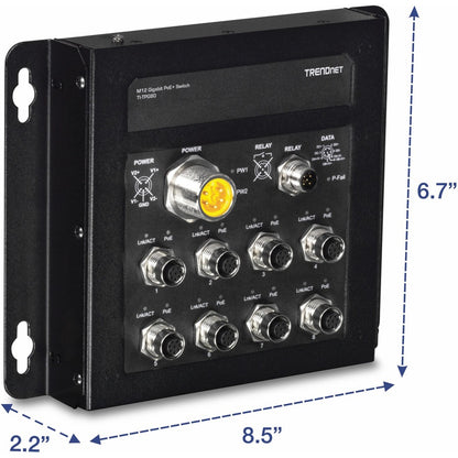 TRENDnet 8-Port Industrial EN50155 M12 Gigabit Poe+ Railway Switch; PoE Power Budget 200W@48Vdc; 100W@24Vdc; M23 Power Interface; Lifetime Protection; TI-TPG80 TI-TPG80