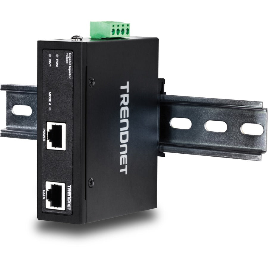 Injecteur PoE+ Gigabit industriel renforcé TRENDnet, rail DIN, montage mural, boîtier IP30, supports rail DIN et muraux inclus, TI-IG30 TI-IG30