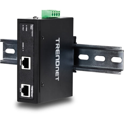 Injecteur PoE+ Gigabit industriel renforcé TRENDnet, rail DIN, montage mural, boîtier IP30, supports rail DIN et muraux inclus, TI-IG30 TI-IG30