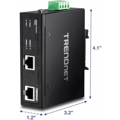 Injecteur PoE+ Gigabit industriel renforcé TRENDnet, rail DIN, montage mural, boîtier IP30, supports rail DIN et muraux inclus, TI-IG30 TI-IG30