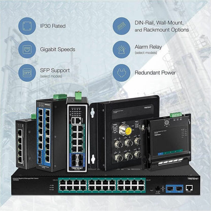 TRENDnet 6-Port Industrial Gigabit L2+ Managed PoE++ DIN-Rail Switch TI-BG62I