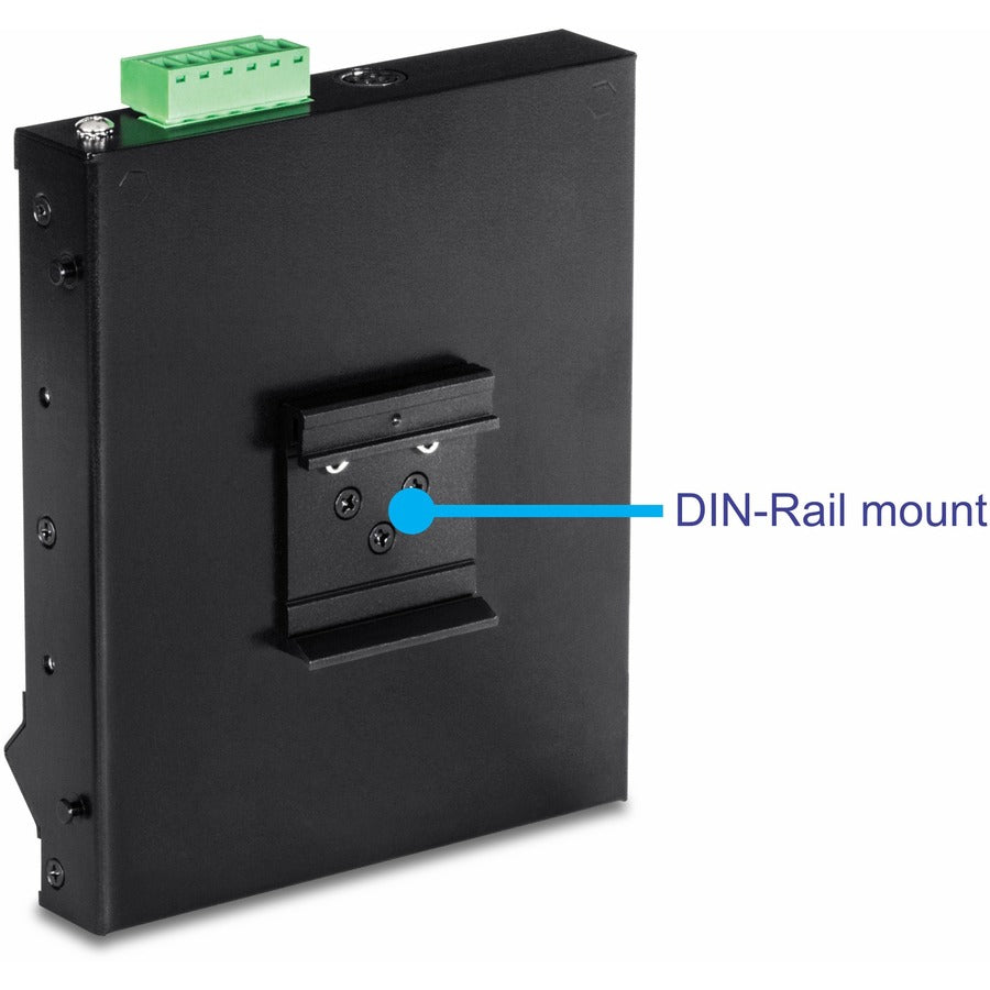 Commutateur d'accès frontal mural industriel Gigabit Poe+ à 5 ports TRENDnet ; 5 ports Gigabit Poe+ ; montage sur rail DIN ; entrée d'alimentation CC 48 ?57 V ; IP30 ; budget Poe 120 W ; protection à vie ; TI-PG50F TI-PG50F