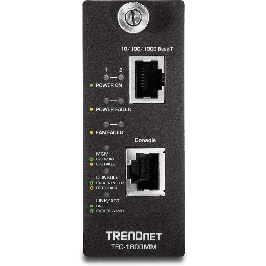 Module de gestion SNMP TRENDnet pour TFC-1600 ; prend en charge la gestion basée sur les ports ; surveillance en temps réel ; vitesse du convertisseur ; activité de liaison ; état duplex ; port Gigabit ; protection à vie ; TFC-1600MM TFC-1600MM