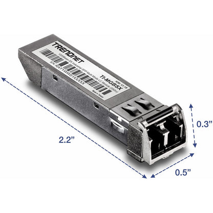 Module LC multimode SFP industriel vers RJ45 1000Base-SX de TRENDnet ; TI-MGBSX ; jusqu'à 550 m (1 804 pi) ; IEE 802.3z ; ANSI Fiber Channel ; débits de données jusqu'à 1,25 Gbit/s ; duplex de type LC ; protection à vie TI-MGBSX