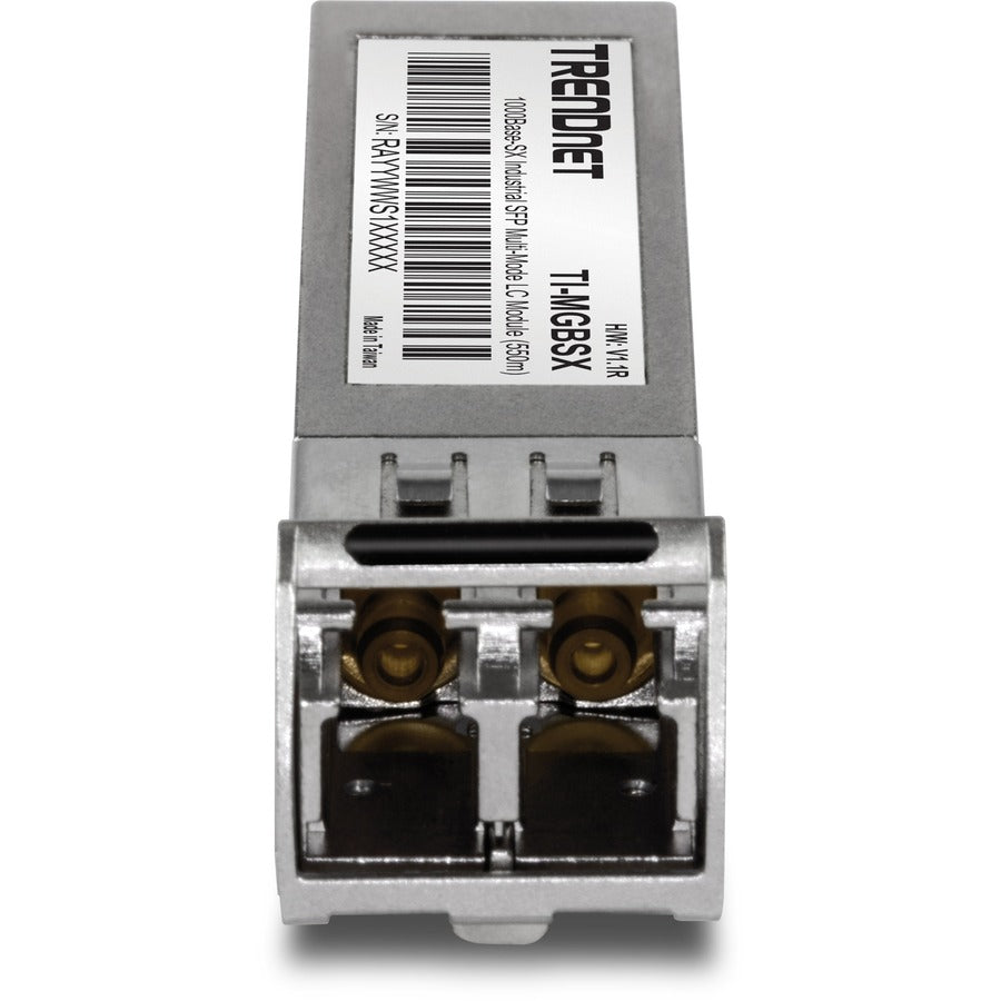 Module LC multimode SFP industriel vers RJ45 1000Base-SX de TRENDnet ; TI-MGBSX ; jusqu'à 550 m (1 804 pi) ; IEE 802.3z ; ANSI Fiber Channel ; débits de données jusqu'à 1,25 Gbit/s ; duplex de type LC ; protection à vie TI-MGBSX