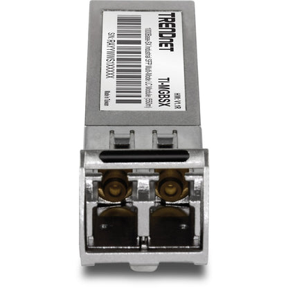 Module LC multimode SFP industriel vers RJ45 1000Base-SX de TRENDnet ; TI-MGBSX ; jusqu'à 550 m (1 804 pi) ; IEE 802.3z ; ANSI Fiber Channel ; débits de données jusqu'à 1,25 Gbit/s ; duplex de type LC ; protection à vie TI-MGBSX