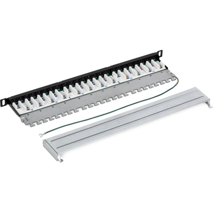 Panneau de brassage demi-U blindé CAT6A 24 ports TRENDnet, TC-P24C6AHS, compatible 10G, moitié de la hauteur des panneaux de brassage 1U standard, boîtier de montage en rack métallique, compatible CAT5e/Cat6/CAT6A, gestion des câbles TC-P24C6AHS