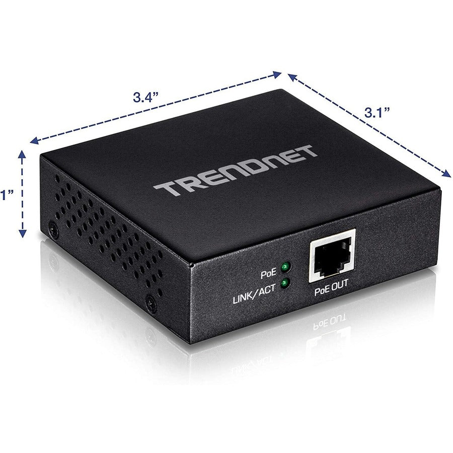 Répéteur/amplificateur Gigabit PoE+ TRENDnet, 1 port d'entrée Gigabit PoE+, 1 port de sortie Gigabit PoE, s'étend sur 100 m pour une distance totale jusqu'à 200 m (656 pi), prend en charge PoE (15,4 W) et PoE+ (30 W), noir, TPE-E100 TPE-E100