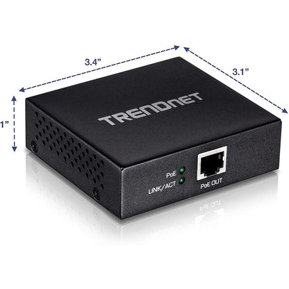 Répéteur/amplificateur Gigabit PoE+ TRENDnet, 1 port d'entrée Gigabit PoE+, 1 port de sortie Gigabit PoE, s'étend sur 100 m pour une distance totale jusqu'à 200 m (656 pi), prend en charge PoE (15,4 W) et PoE+ (30 W), noir, TPE-E100 TPE-E100