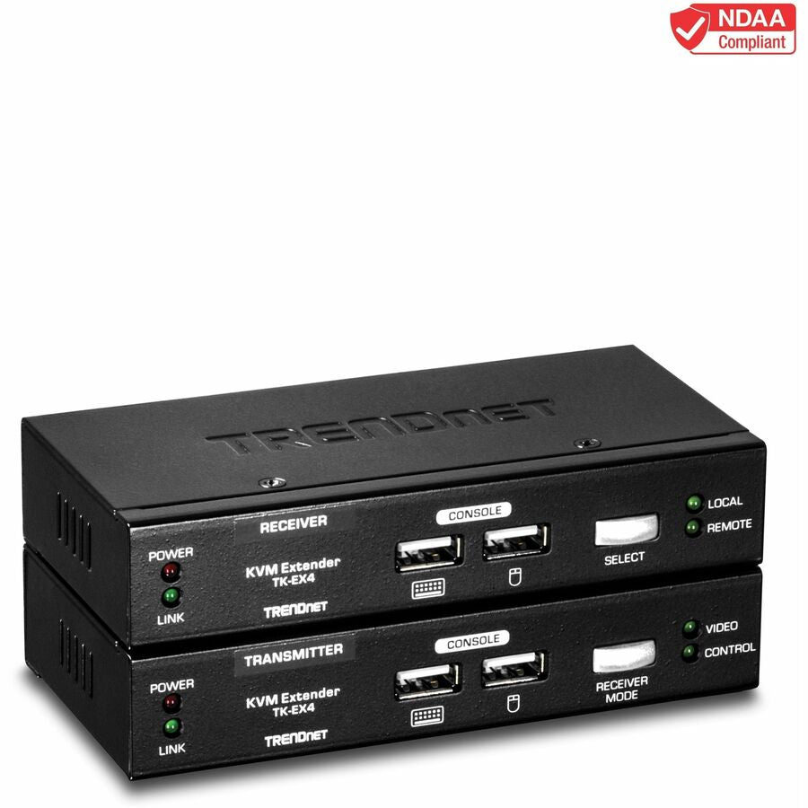 Kit d'extension KVM TRENDnet, étend les commandes du clavier/vidéo/souris, jusqu'à 100 mètres (328 pieds), touches de raccourci, émetteur, récepteur, PS/2, VGA, TK-EX4 TK-EX4