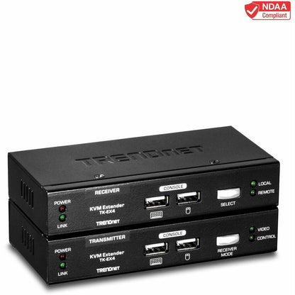 Kit d'extension KVM TRENDnet, étend les commandes du clavier/vidéo/souris, jusqu'à 100 mètres (328 pieds), touches de raccourci, émetteur, récepteur, PS/2, VGA, TK-EX4 TK-EX4