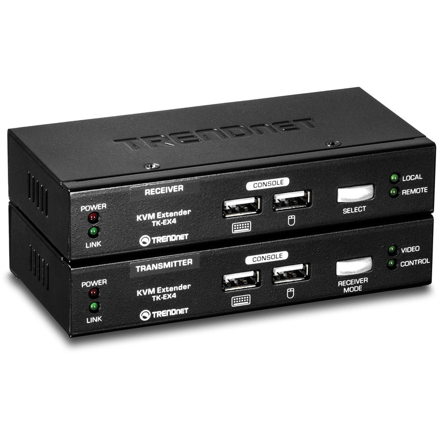Kit d'extension KVM TRENDnet, étend les commandes du clavier/vidéo/souris, jusqu'à 100 mètres (328 pieds), touches de raccourci, émetteur, récepteur, PS/2, VGA, TK-EX4 TK-EX4