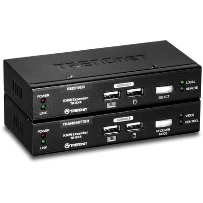 Kit d'extension KVM TRENDnet, étend les commandes du clavier/vidéo/souris, jusqu'à 100 mètres (328 pieds), touches de raccourci, émetteur, récepteur, PS/2, VGA, TK-EX4 TK-EX4