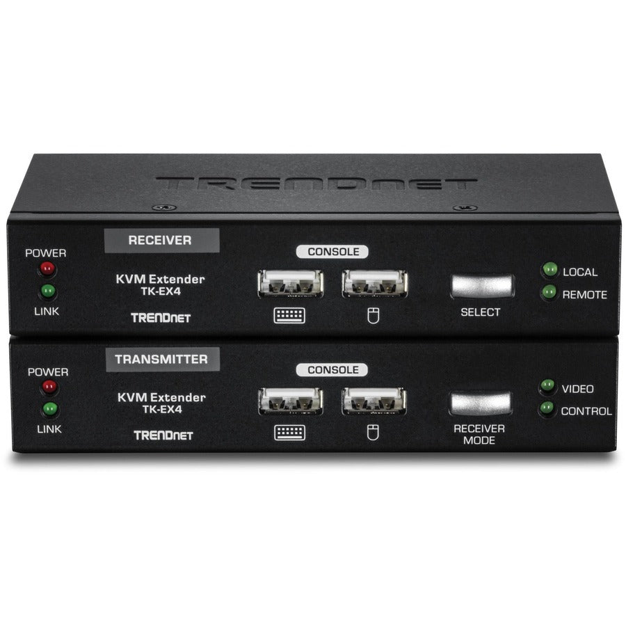 Kit d'extension KVM TRENDnet, étend les commandes du clavier/vidéo/souris, jusqu'à 100 mètres (328 pieds), touches de raccourci, émetteur, récepteur, PS/2, VGA, TK-EX4 TK-EX4
