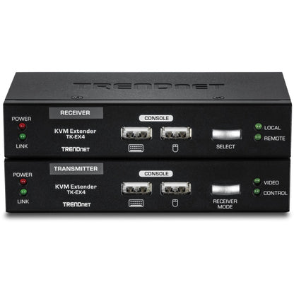 Kit d'extension KVM TRENDnet, étend les commandes du clavier/vidéo/souris, jusqu'à 100 mètres (328 pieds), touches de raccourci, émetteur, récepteur, PS/2, VGA, TK-EX4 TK-EX4