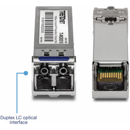 Module LC monomode industriel SFP vers RJ45 TRENDnet (10 km) ; TI-MGBS10 ; SFP industriel 1000Base-LX ; conforme à la norme IEEE 802.3z Gigabit Ethernet ; débits de données jusqu'à 1,25 Gbit/s ; protection à vie TI-MGBS10